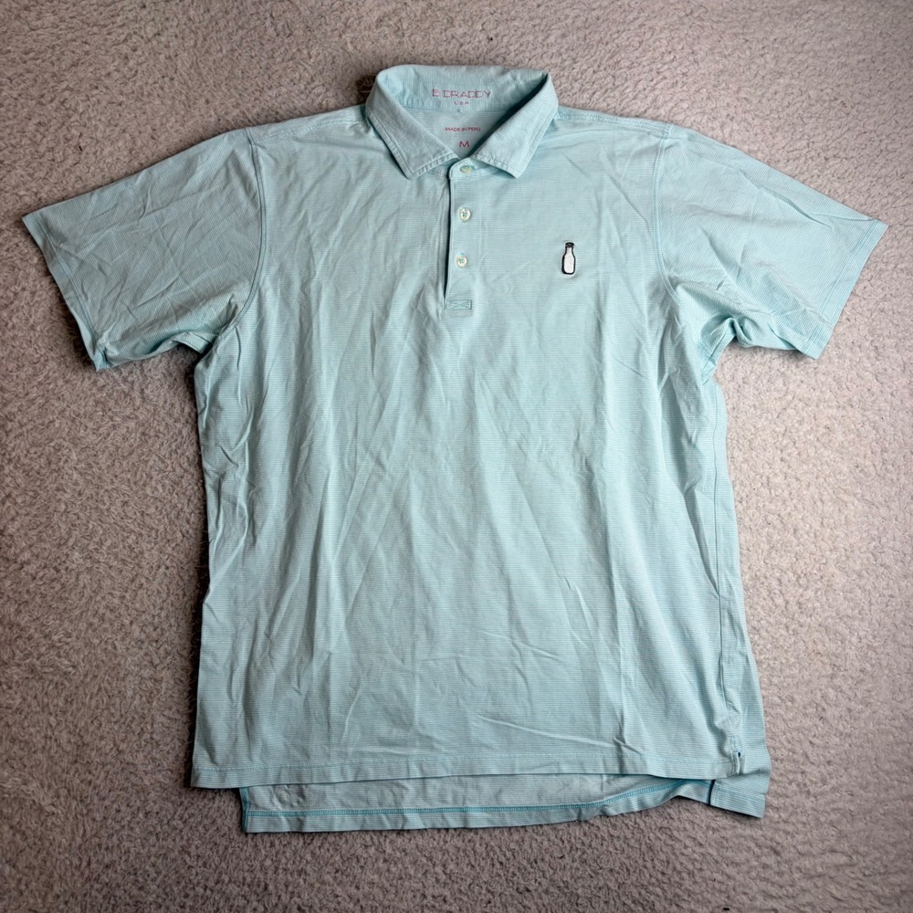 B. Draddy Mccarthur Golf Club Mens Pima Cotton Striped Polo Shirt Blue M FR5826